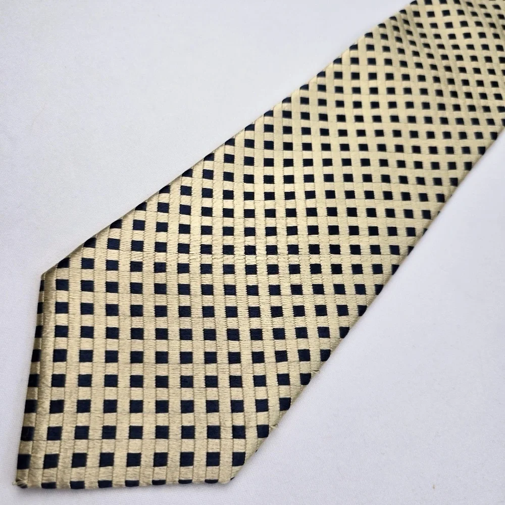 Ermenegildo Zegna- Silk Diamond Basketweave Tie - Navy Blue / Muted Gold